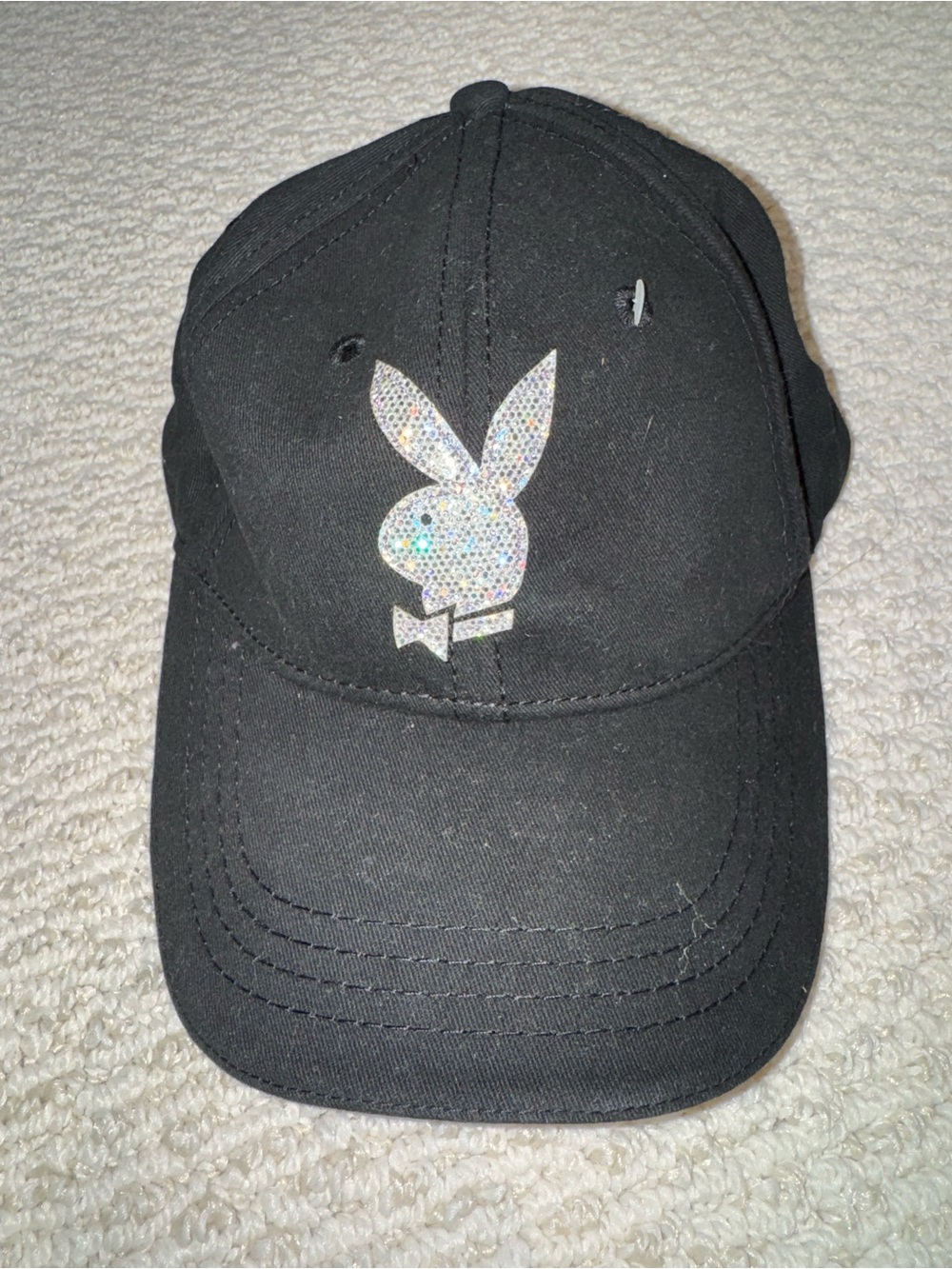 PLAYBOY Black Cap with Sparkling Bunny Emblem
